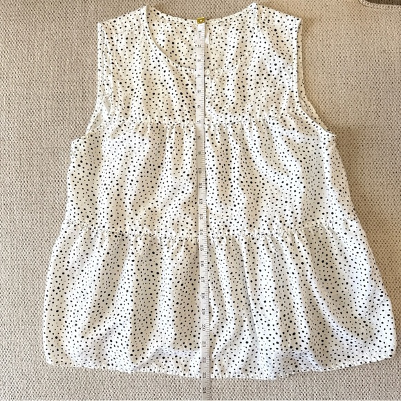 Gap Women’s Tiered Peplum Hem Sleeveless Top White Black Dots Button Keyhole M - Picture 7 of 7